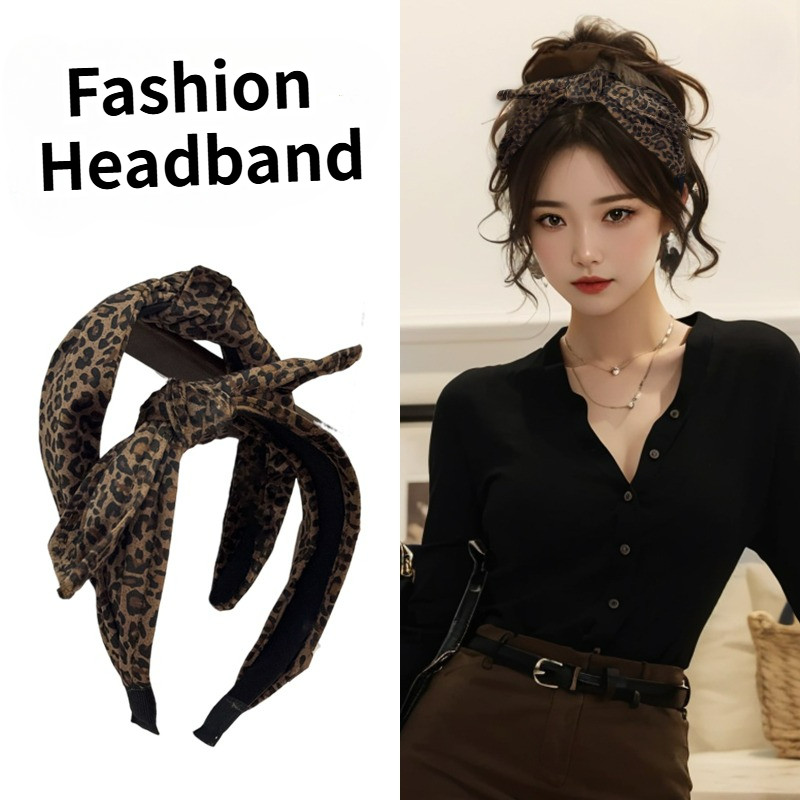 French Bow Hair Band แฟชั่นเกาหลี Elegant Knotted Leopard Headband เครื่องประดับผมสําหรับผู้หญิง