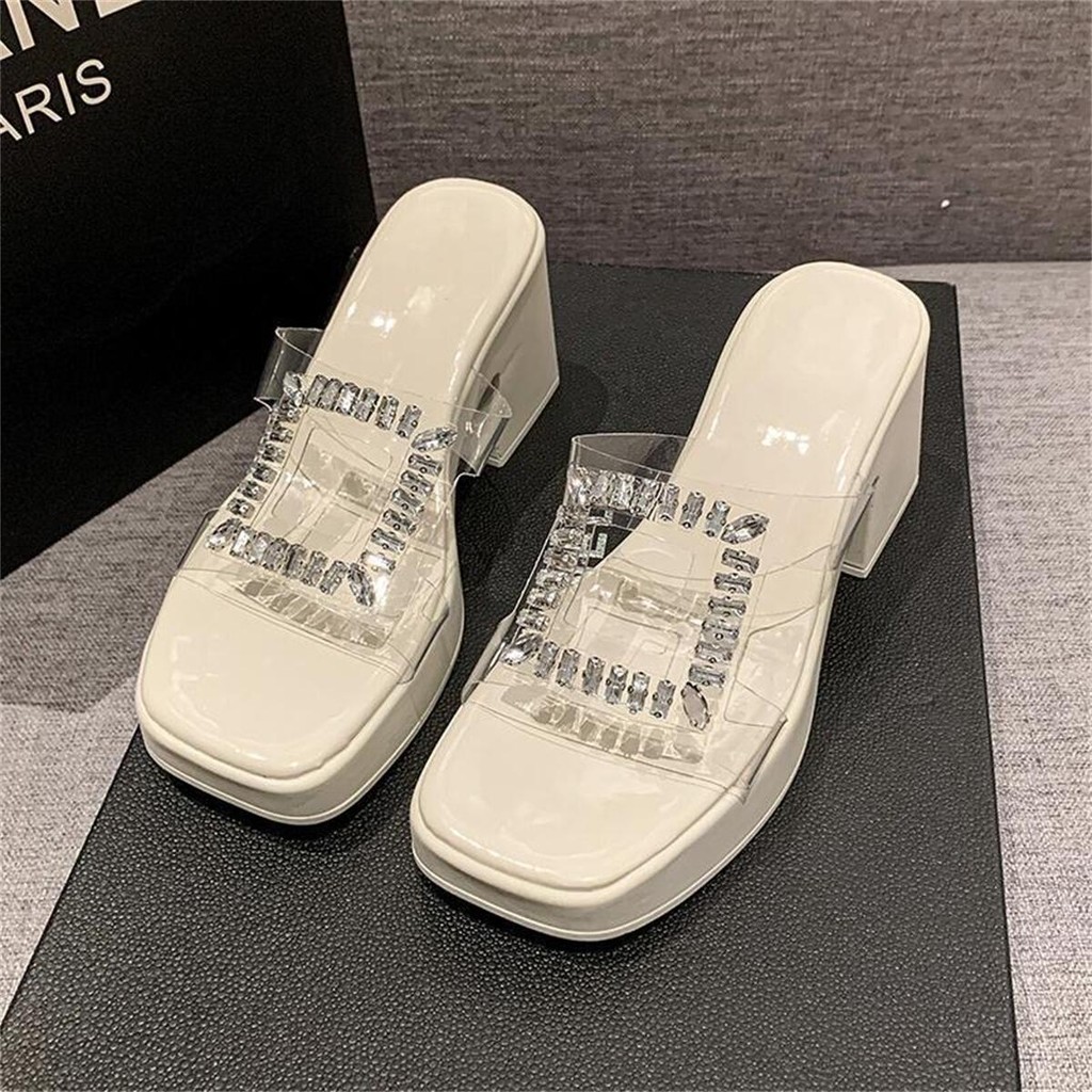 รองเท้าส้นเลื่อมสำหรับผู้หญิง รองเท้าส้นสูงแฟชั่น สูง3.55นิ้ว/9CM มี 3สี พื้นหนาใส่แล้วดูสูงดูดีขึ้น