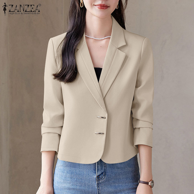 ZANZEA ใส่ ซานเซีย ผู้หญิงแฟชั่นเกาหลีเปิดลงปกแขนยาวเสื้อบาง