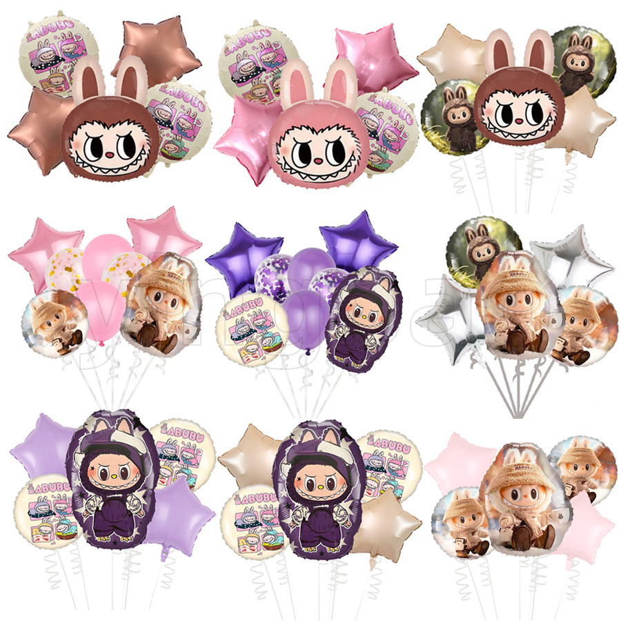 5/7 ชิ้นน่ารัก labubu บอลลูนการ์ตูน labubu วันเกิดธีมบอลลูนชุดสาวเด็กการถ่ายภาพฉากตกแต่งของขวัญ