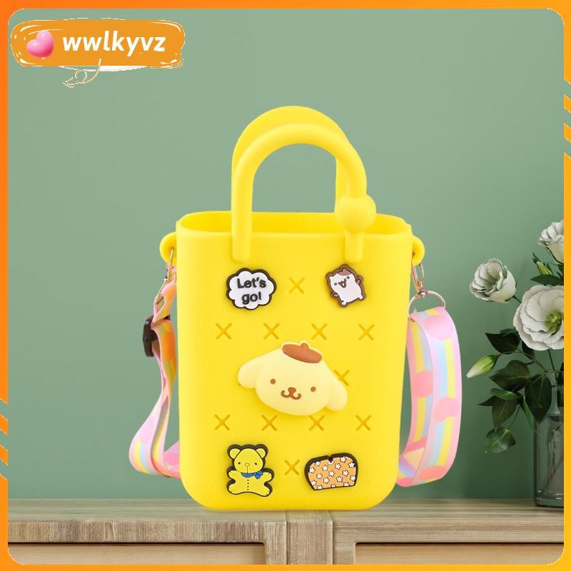 [wwlkyvz] Tote Bag กันน้ําน่ารักพร้อม Charms แบบพกพา Holiday Open Tote Bag ทําความสะอาดง่ายกระเป๋าเก็บของอเนกประสงค์ Beach Hole Bag