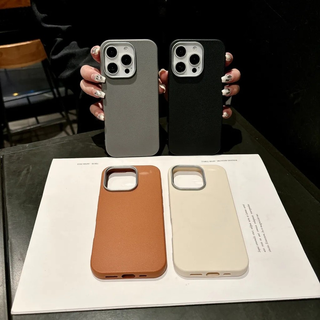 หรูหราสีทึบสําหรับiPhone 17 16 15 14 13 12 11 Pro Max 16E XR X XS Max 7 8 Plusหนังโลหะเลนส์กันกระแทกMatte Softปกหลัง - รูปที่ 6
