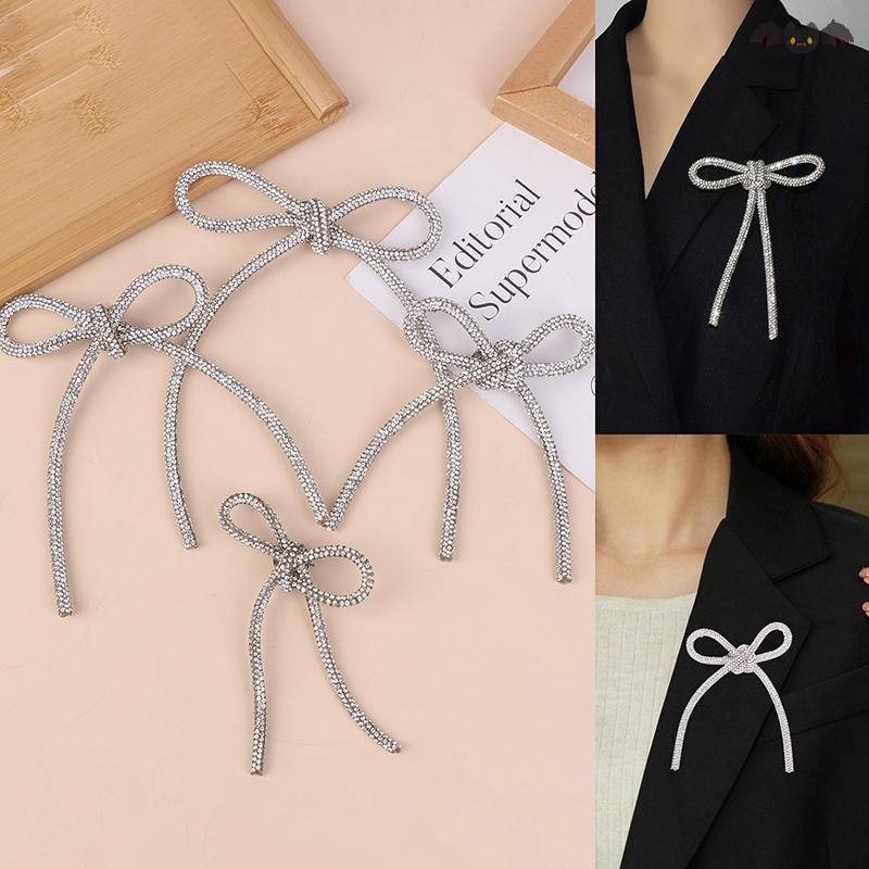 [PE] Sliver Rhinestone เข็มกลัดโบว์โบว์ผู้หญิง Blazer-encrusted Knot Pin เข็มกลัดเครื่องประดับของขวัญ TH