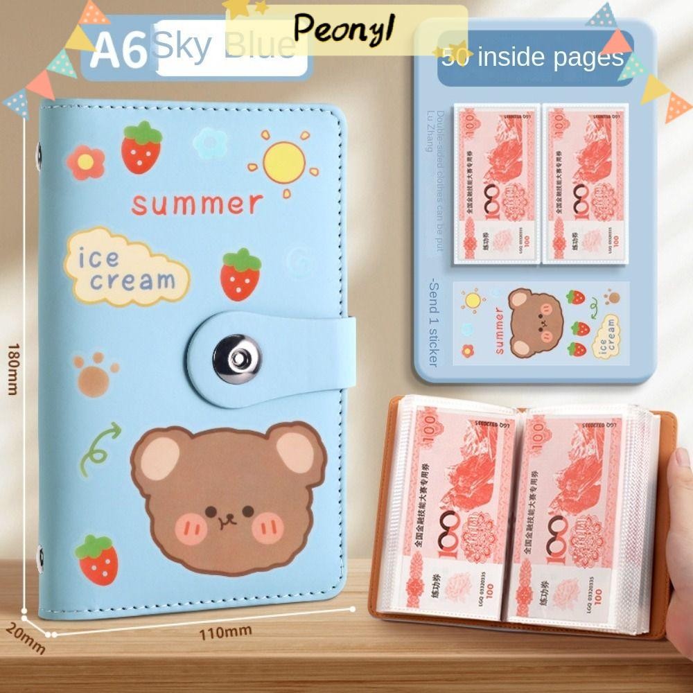 Pdony Mini Binder Saving Challenge, PU กันน้ํา 100 ซองประหยัดเงิน Challenge, ของขวัญประหยัดเงินการ์ตูนนํากลับมาใช้ใหม่ Saving Challenges หนังสือคู่