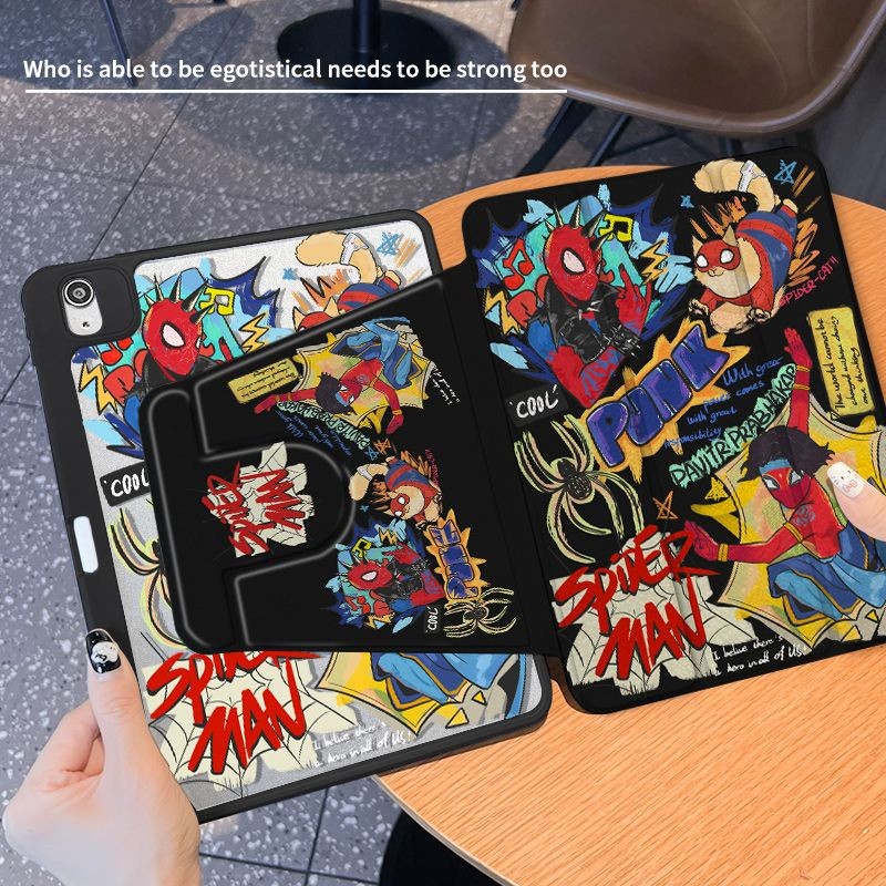 การ์ตูน Spider Man การหมุน 360 องศาสําหรับ iPad แท็บเล็ต Case2024air6 Pro11 Air3/4/5 10.9 10.5gen10th 2022Mini4/5/6 7.9 8.3 Air1/2 9.7gen7gen8gen9 10.2 พร้อมช่องเสียบปากกาฝาครอบป้องกัน