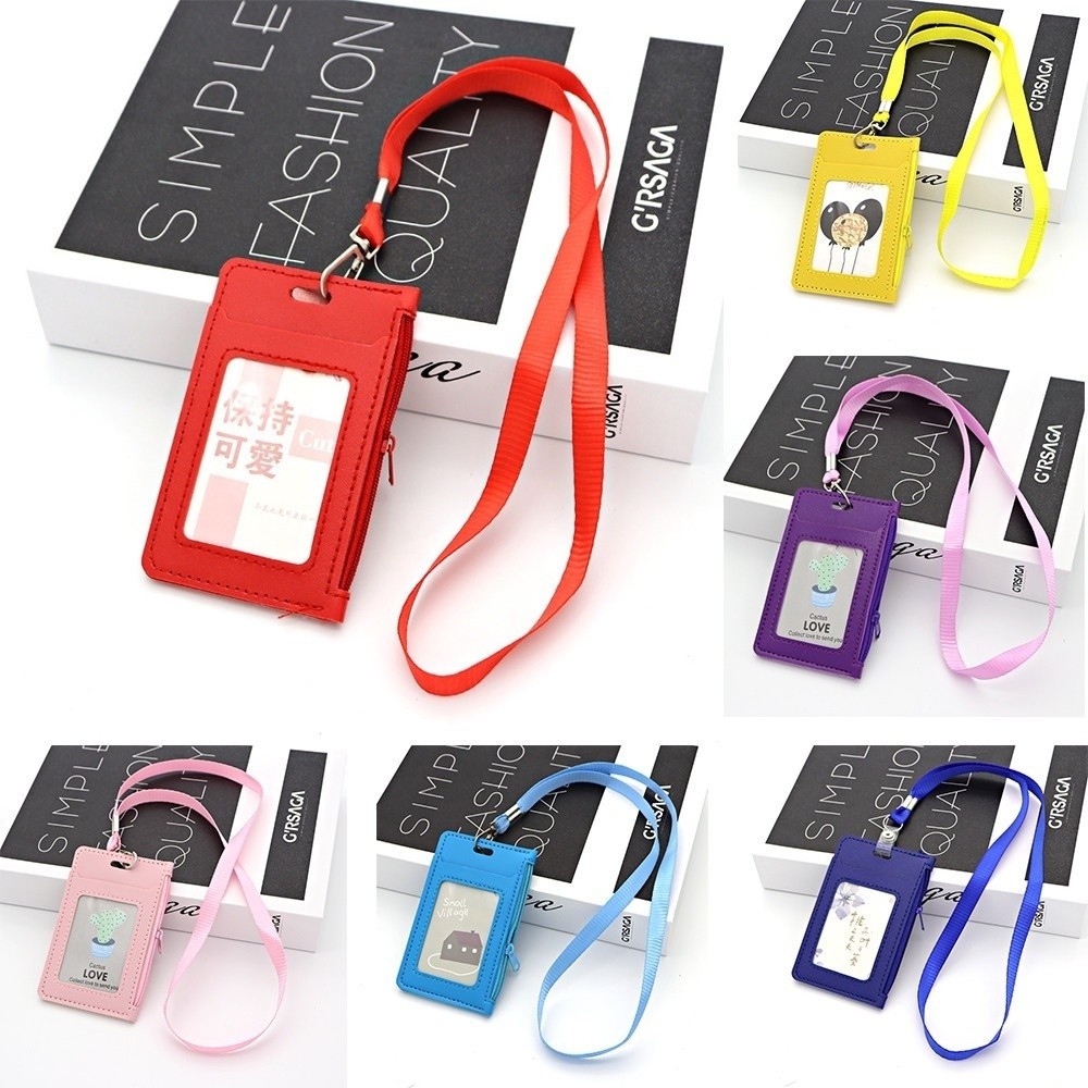 Pu ID Card Holder บัตรเครดิตกระเป๋านักเรียน Lanyard Card กระเป๋าสตางค์บางเฉียบซิปกระเป๋าเงินเหรียญ