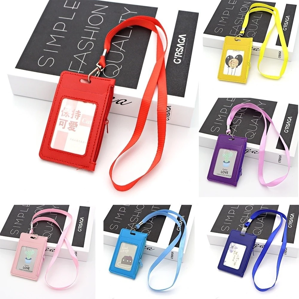 Pu ID Card Holder บัตรเครดิตกระเป๋านักเรียน Lanyard Card กระเป๋าสตางค์บางเฉียบซิปกระเป๋าเงินเหรียญ