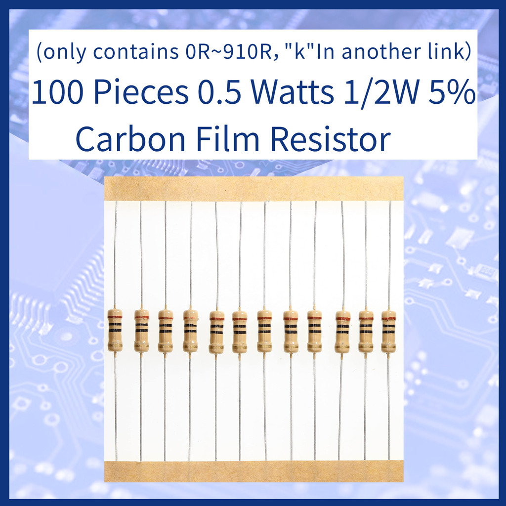 (มีทุกขนาด ลิงค์นี้มีเพียง 0R~910R,"K" ในอีกลิงค์) 100 ชิ้น ตัวต้านทาน 0.5 วัตต์ 1/2W 5% ตัวต้านทานฟิล์มคาร์บอน 1R0 1R2 1R5 1R8 3R6 1M Ohm