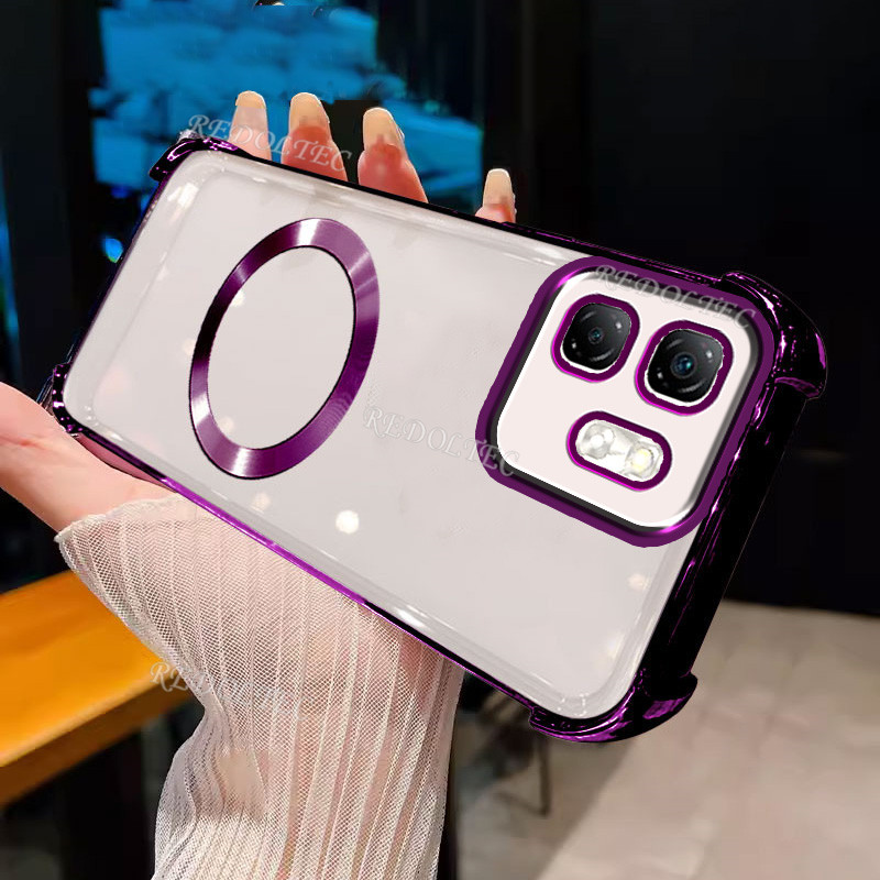 Infinix Hot 50i Smart 9 กรณีแม่เหล็กสี่มุมกันกระแทกโปร่งใสพร้อมแหวนแม่เหล็ก 2024 ออกแบบใหม่ปลอก Infinix Hot50i Hot 50 i Smart9 บางนุ่มถุงลมนิรภัยโทรศัพท์ฝาหลัง