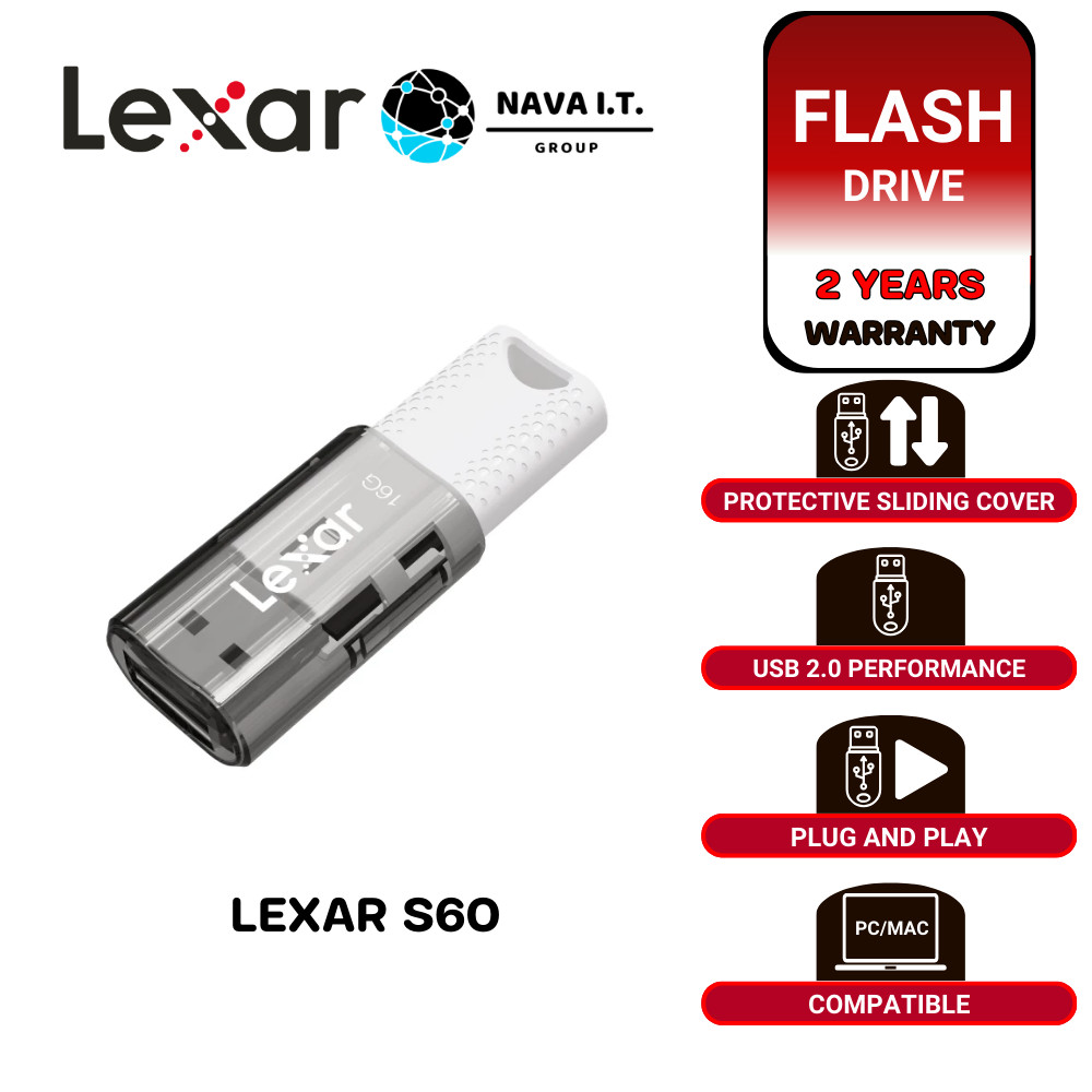 LEXAR S60 16GB USB 2.0 FLASH DRIVE ยูเอสบีแฟลชไดรฟ์ PC/Mac รับประกัน 2 ปี