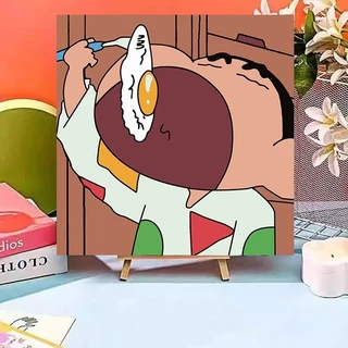 (พร้อมส่ง) Shin-chan ระบายสีตามตัวเลข ขนาด 20x20cm แบบขึงเฟรมไม้ ฝึกสมาธิ ของขวัญ DIY สำหรับตกแต่งบ้าน ของเล่นสำหรับเด็ก