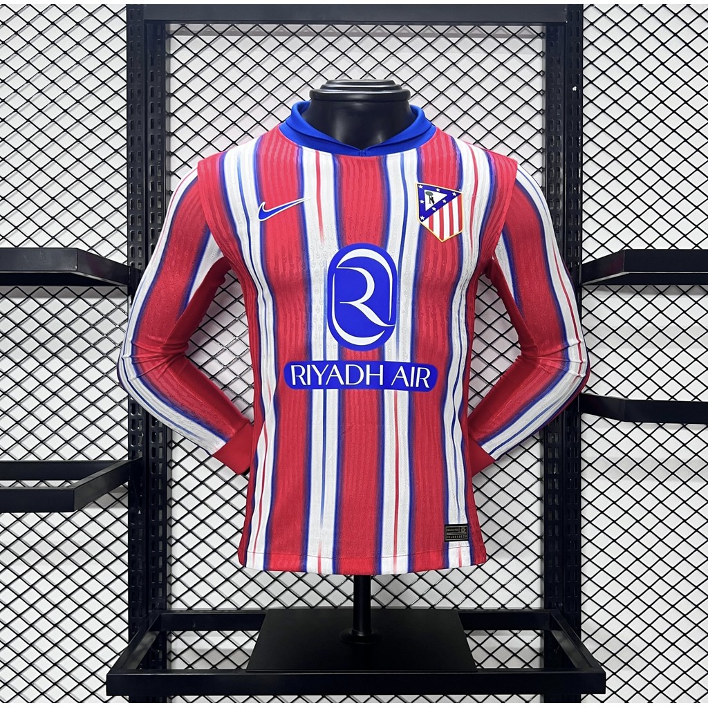 Player Edition 24-25 Atletico Madrid home แขนยาวคุณภาพสูงเสื้อฟุตบอลแขนยาวเสื้อฟุตบอลด้านบน AAA +
