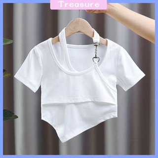 เสื้อเด็กผู้หญิง สไตล์เกาหลี แขนสั้น ทรงกระชับ ดีไซน์ไม่สมมา…