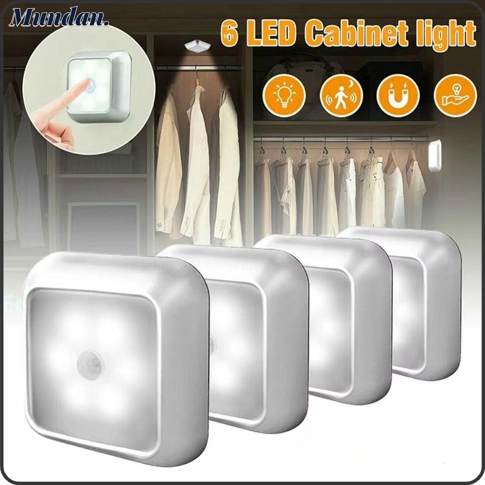 Mundan Sensor Lamp, PIR Motion Sensor 6 LED Night Light, Square คุณภาพสูงตกแต่งในร่มบันได Light