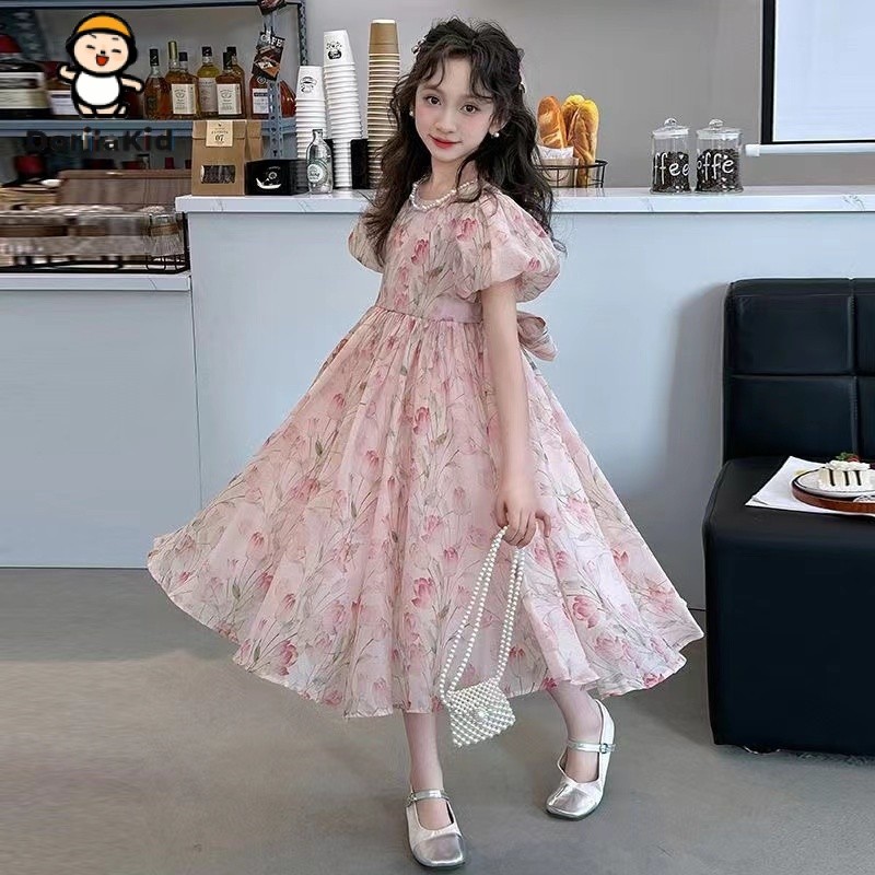 Dorila 2024ฤดูร้อนชุดเกาหลีเด็กชุดเจ้าหญิงสาวชุดลำลอง3ถึง4ถึง5ถึง6ถึง7ถึง8ถึง9ถึง10ถึง11ถึง12ถึง13ปีวันเกิดชุดบัลเล่ต์แขนกุดชุดผ้ากอซ