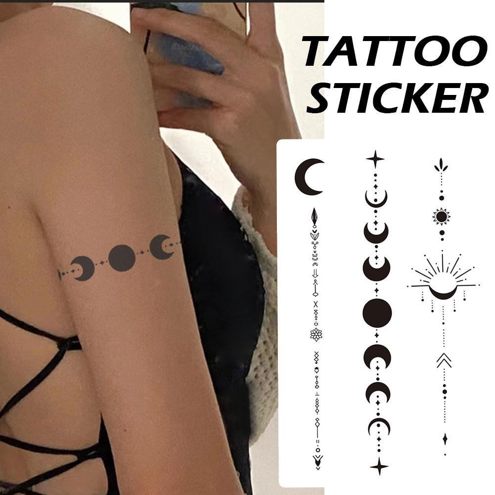 Moon Tattoo สติกเกอร์กันน้ําและกันเหงื่อติดทนนาน Tattoo สติกเกอร์พืชสมุนไพร S7D9