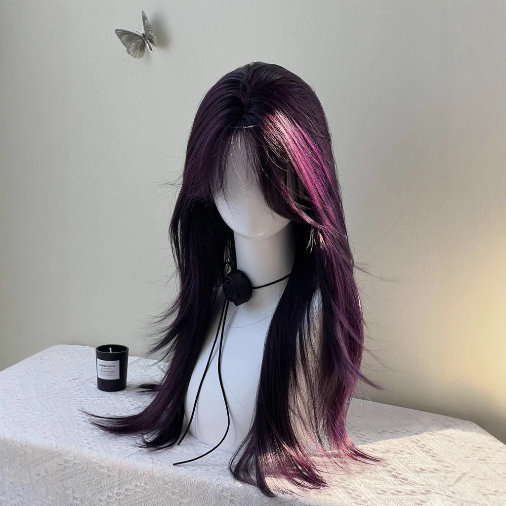 [หนุ่มกําลังใจ] 391 นางฟ้าผมยาวสีดําสีม่วงกลางแปดตัวอักษรหน้าม้าไวท์เทนนิ่งระดับสูงจําลองวิกผมเต็มหัวธรรมชาติ - รูปที่ 2