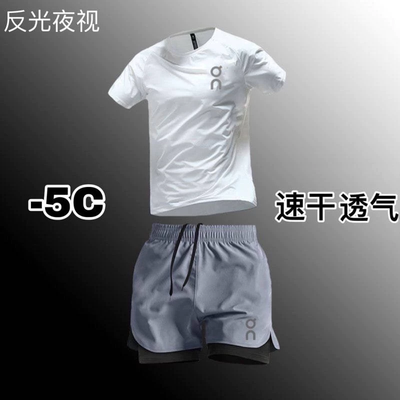 【Ready Stock】 On Quick-Drying Outfit Summer T-shirt Workout Clothes Basketball Suit Training Fake Two-Piece Shorts Running Suit Sports Short Sleeve NNic