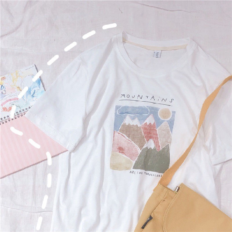 เสื้อยืดแขนสั้นลายการ์ตูนมือวาดเสื้อผ้าฤดูร้อนผู้หญิงสไตล์เกาหลีแบบใหม่เสื้อผ้านักเรียนหลวมเสื้อผ้าผู้หญิง