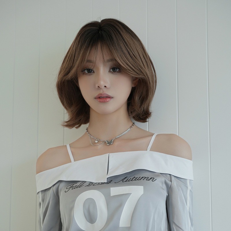 7jhh WIGS วิกผมหญิงสั้นผมหยิกกลางจุดบาง Bangs Full Top หมวกเส้นใยเคมีหัว Top Dye