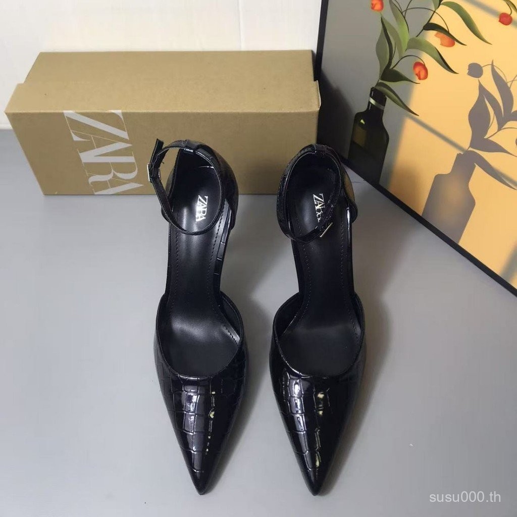 รองเท้าส้นสูงผู้หญิง zara สเปน 2025 แฟชั่นใหม่ รองเท้าส้นสูงแบบส้นแหลม สายรัดกลวง