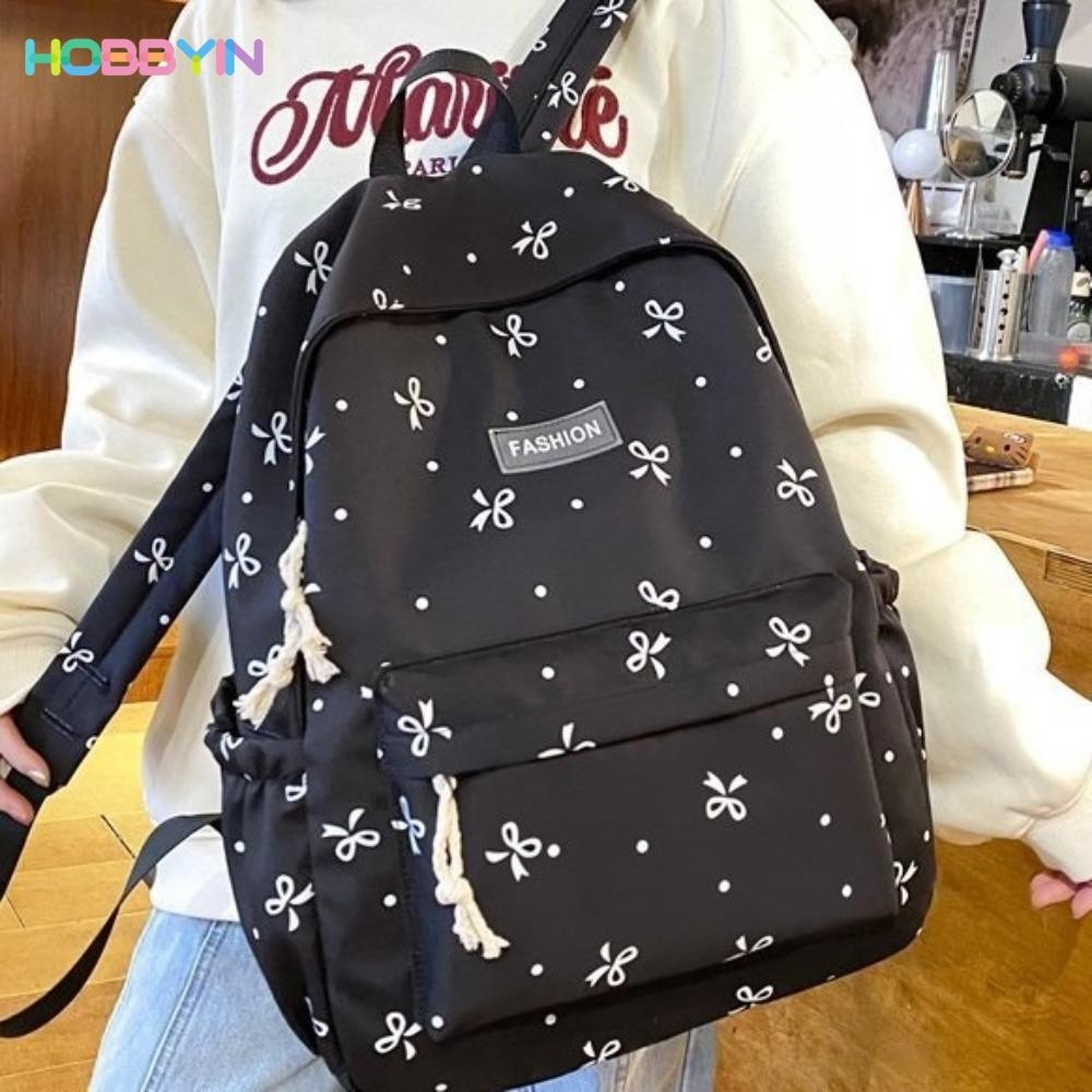 Hobbyin กระเป๋านักเรียนนักเรียน, Bow Print Bookbag กระเป๋านักเรียน, กระเป๋าเดินทางไนลอนความจุขนาดใหญ่แบบพกพา