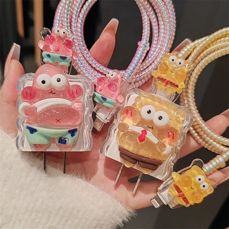 SpongeBob สําหรับ Xiaomi 14 Clear Charger Protector 120W 33 W/67 W/90 W ฝาครอบสาย Protector ประเภท C