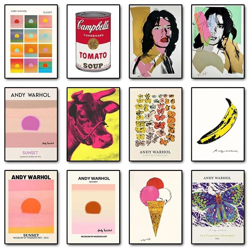 Andy Warhol Pop Art Museum โปสเตอร์นิทรรศการพิมพ์ Sunset ภาพวาดผ้าใบ Wall Art ภาพสําหรับห้องนั่งเล่นตกแต่ง