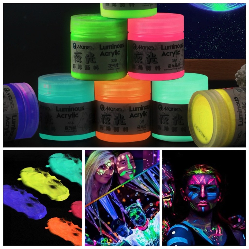 สีอะคริลิค เรืองแสง สีสะท้อนแสง สีเรืองแสง ขนาด 50 ml ขวดใหญ่พิเศษ นีออน พรางหน้า เพ้นท์หน้า บอดี้เพ้นท์