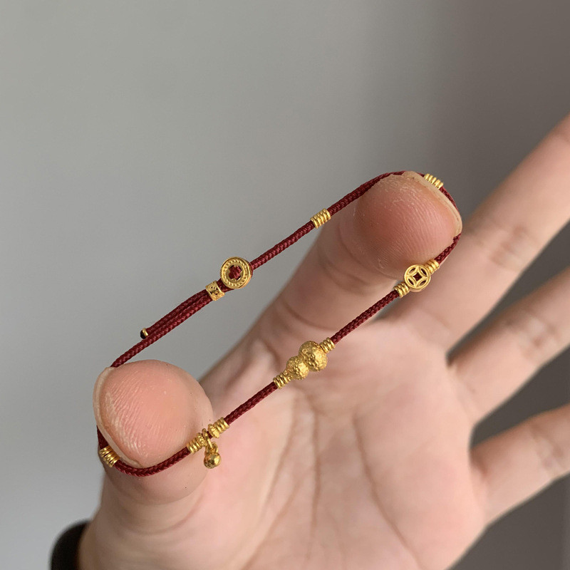 สร้อยข้อมือทอสไตล์โบราณปี 2025 ดีไซน์สร้อยข้อมือทองคำสไตล์จีนใหม่ เชือกสีแดงระดับไฮเอนด์