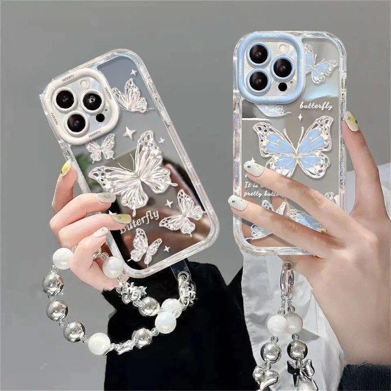 Blue White Lovers Dream Butterfly Casing สําหรับ IPhone 16 15 11 14 13 12 Pro Max 7Plus XR X XS Max 8 7 Plusแฟชั่นหรูหรา
