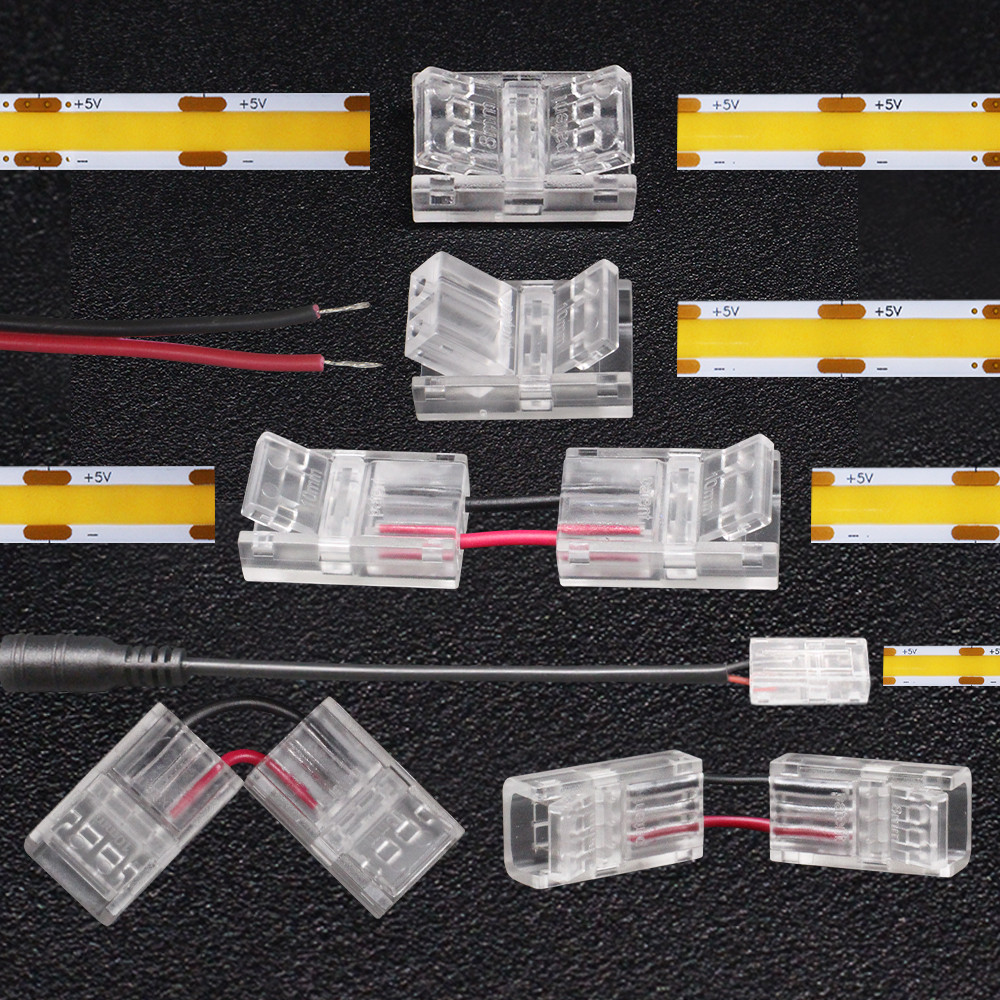 5pcs 2Pin COB LED Strip Connector Extension Wire Terminal LED Connectors สําหรับ 8 มม.10 มม.IP20 IP65 2835 5050 SMD COB เทปไฟ