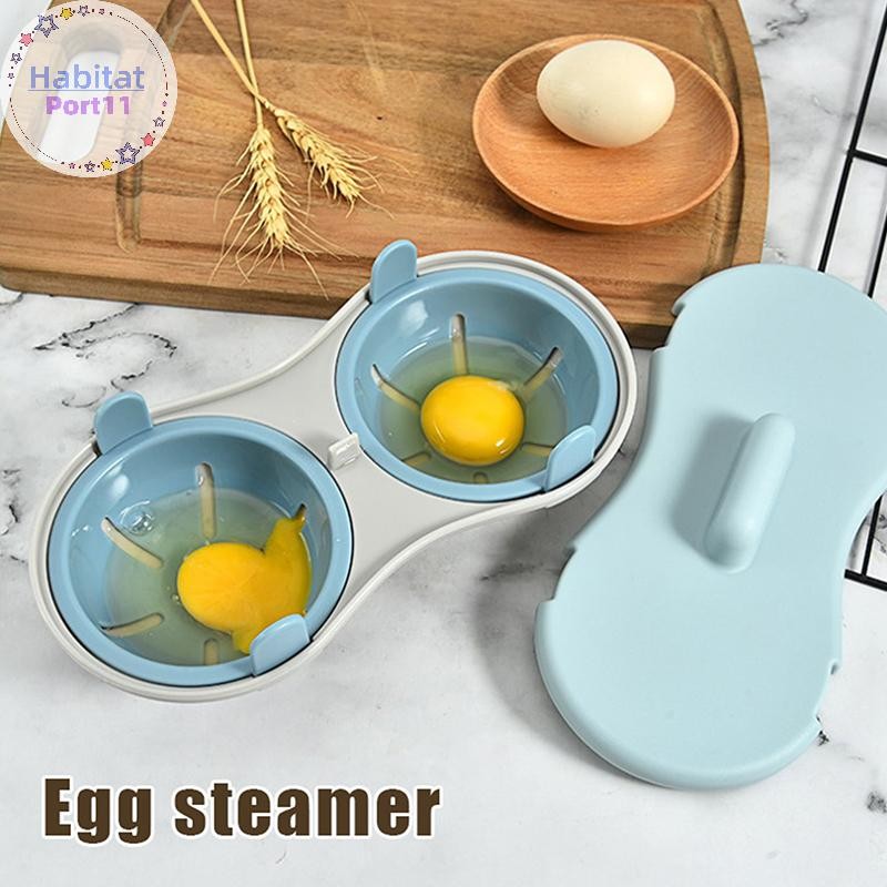 Haitatport ไมโครเวฟ Double Egg Poacher Maker Poached ไข่หม้อหุงข้าว Steamer เครื่องล้างจานทนความร้อนไมโครเวฟไข่ Poacher อุปกรณ์ครัว th