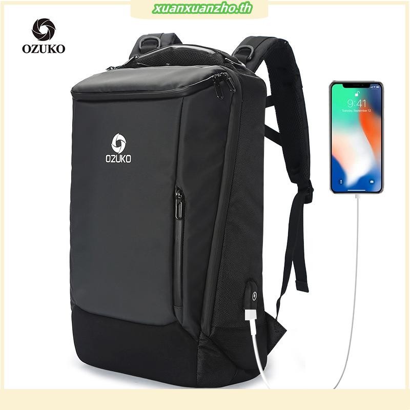 Ozuko กระเป๋าเป้สะพายหลังกระเป๋าแล็ปท็อปกันน้ําชาร์จ Usb สําหรับผู้ชาย