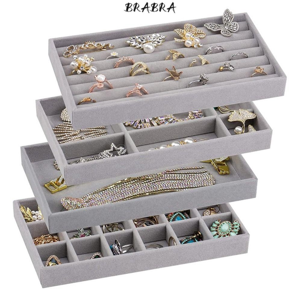 BRB สร้อยคอแสดงถาด,กํามะหยี่วางซ้อนกันได้กล่องเก็บเครื่องประดับ,ผู้ถือต่างหูตู้โชว์ลิ้นชักแหวนสร้อยข