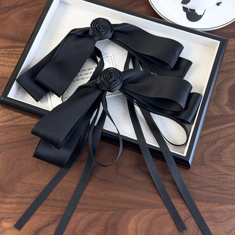 ประณีตสีดํากุหลาบโบว์ริบบิ้นกิ๊บหญิงหวานสีขาวโบว์เรียบคลิป