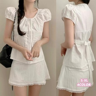 🌻Grace🌻 เสื้อคอกลมผูกหลังผู้หญิง เสื้อน่ารัก เสื้อเชิ้ตแขนสั…