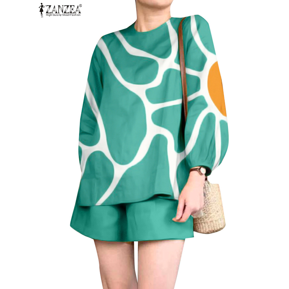 ZANZEA ใส่ ซานเซีย ผู้หญิงเกาหลีวันหยุดสบายๆดอกไม้พัฟแขนกางเกงขาสั้นสบายๆชุดเอวยางยืด ราคา ถูกที่สุด ดีลบีเคเค แกลเลอรีภาพที่ 6