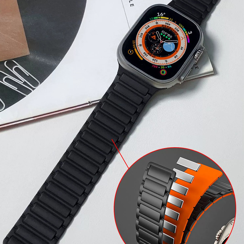 สายยางซิลิโคนแม่เหล็ก for Iwatch Apple Watch Ultra 3 2 Series 11 10 9 8 7 6 5 4 3 2 1 49 46 45 41 42 40 44 38 มม - ภาพย่อย 2