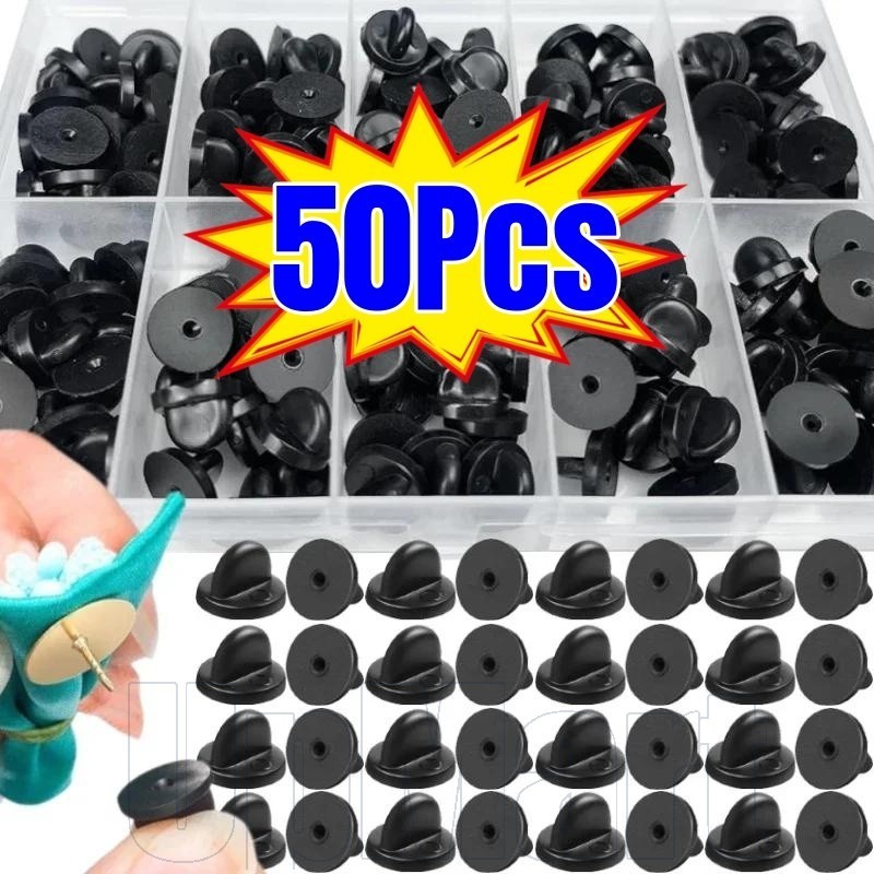 50 ชิ้นสีดํา PVC ยาง Pin Backs - ผู้ถือ Clasp Pin Cap - Clasp Pin Cap Keeper - สําหรับป้ายเครื่องแบบ - DIY เข็มกลัดคลิป - อุปกรณ์เสริมเสื้อผ้า - ผีเสื้อคลัทช์ Tie Tack Lapel