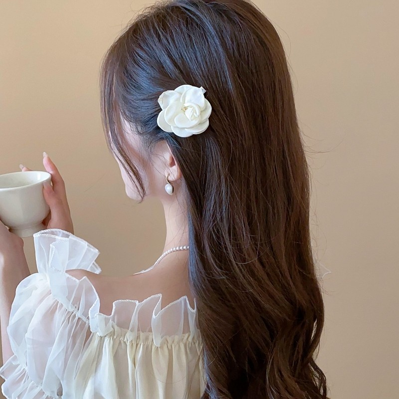 Camellia hairpin ซาตินหอมขนาดเล็ก gentle girl headdress ดอกไม้ย้อนยุค duckbill คลิป super fairy อินเทอร์เน็ตคนดังเครื่องประดับผม hairpin