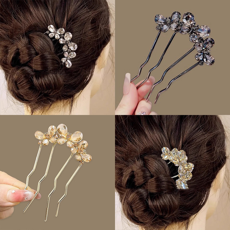 Rhinestone ผีเสื้อ U-รูป Hairbun แฟชั่นเกาหลีหวีผมเครื่องประดับผมสําหรับผู้หญิงs