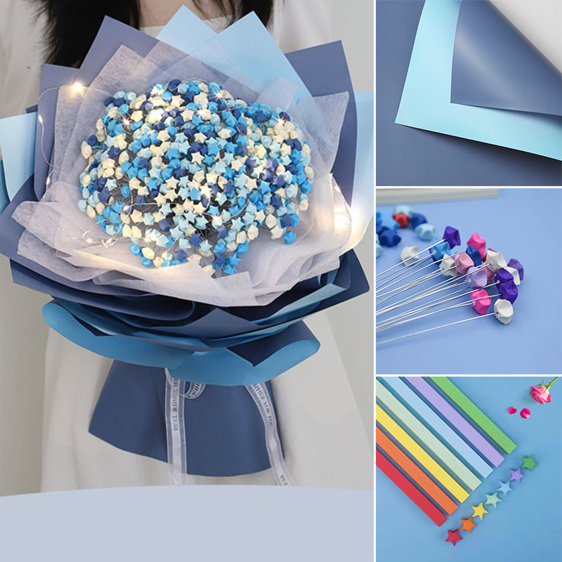 Creative ช่อดอกไม้ห่อวัสดุสารภาพ Star Origami ของขวัญสําหรับแฟน