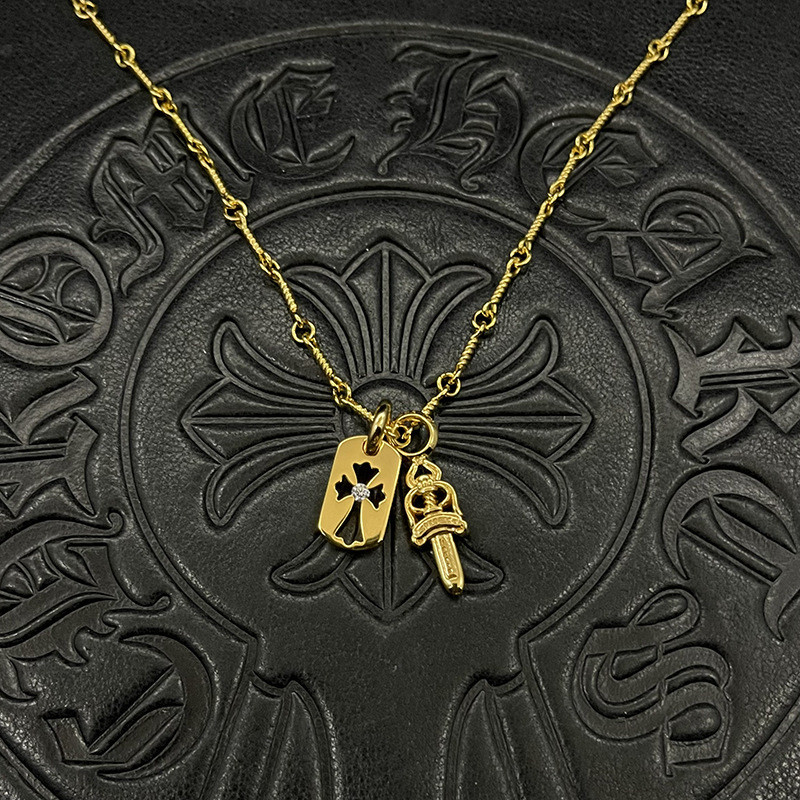เงิน 925 ชุบ 22K Gold Cross คู่สร้อยคอจี้ขนาดเล็ก, Retro Punk Gothic Rock อุปกรณ์เสริม, Street Hip-Hop เครื่องประดับ, Carnival Party ของขวัญ CX044