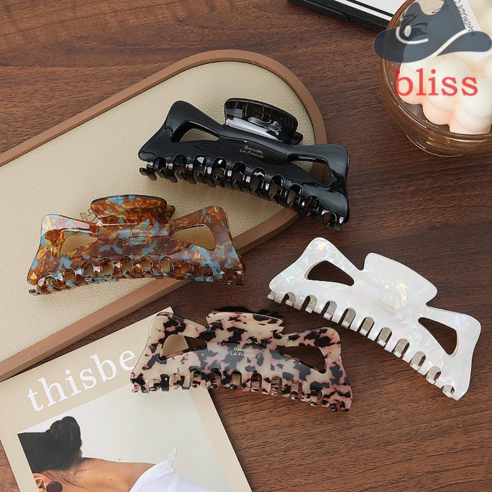 Bliss Bowknot Hair Claw, Sweet Hollow Ponytail Clip, Cute Leopard Print Korean Style PVC Large Shark Clip Lady