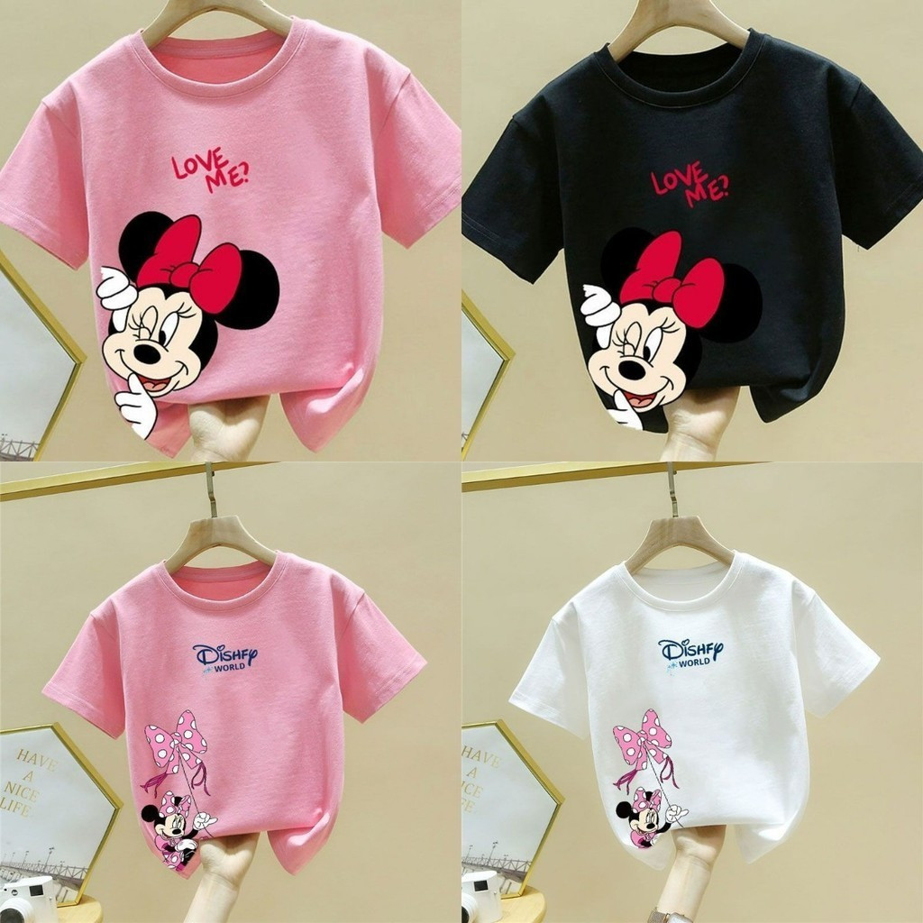 สาวเสื้อยืดแขนสั้น เสื้อเบลาส์การ์ตูนน่ารักสำหรับเด็ก เสื้อฤดูร้อน