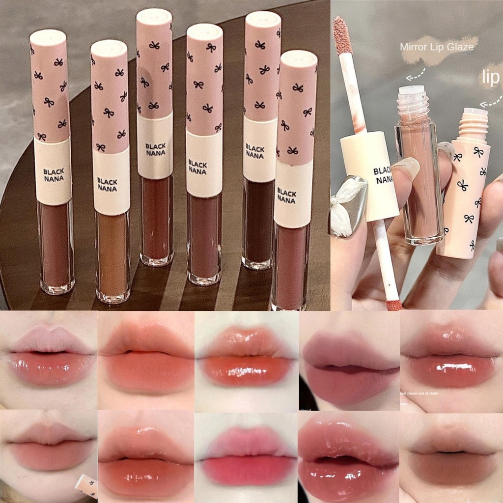 BUY 1 TAKE 124 สีสีดํา NANA Double-head Lip Glaze กันน้ํา Dudu Lips Matte Mirror Velvet NINISO KAKSH