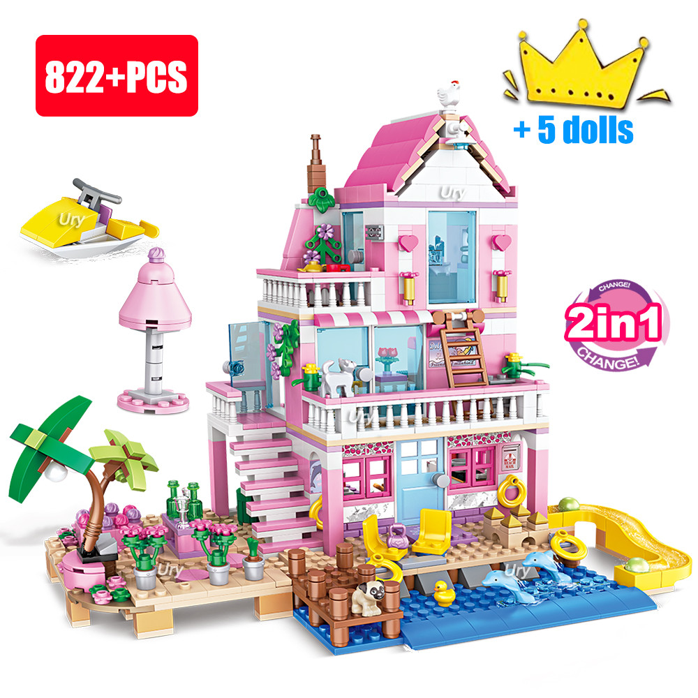 822pcs Friends City House วันหยุดฤดูร้อน Seaside Villa Apartment MOC Building Blocks ชุดตัวเลข DIY ของเล่นสําหรับเด็กผู้หญิงคริสต์มาสของขวัญ