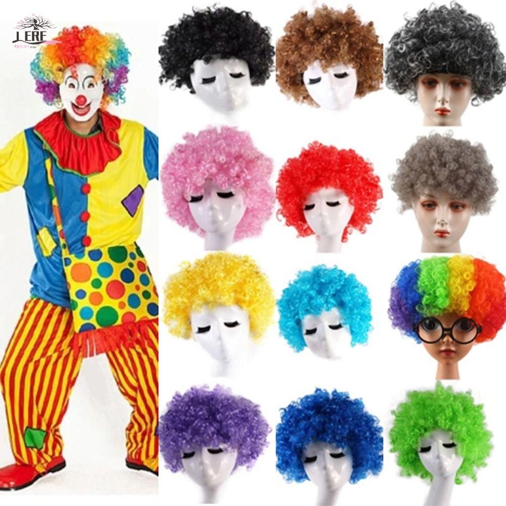 JEREMY1 แฟนฟุตบอลวิกผม, Rainbow วิกผมตลก Afro Curly Clown วิกผม, อุปกรณ์วิกผมสังเคราะห์ประสิทธิภาพหยักฮาโลวีนคอสเพลย์ผมแฟนซี Party