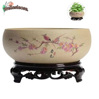 WELLE กระถางดอกไม้, เซรามิกพร้อมขาตั้งชามบอนไซ, ชามบัวสไตล์จ…